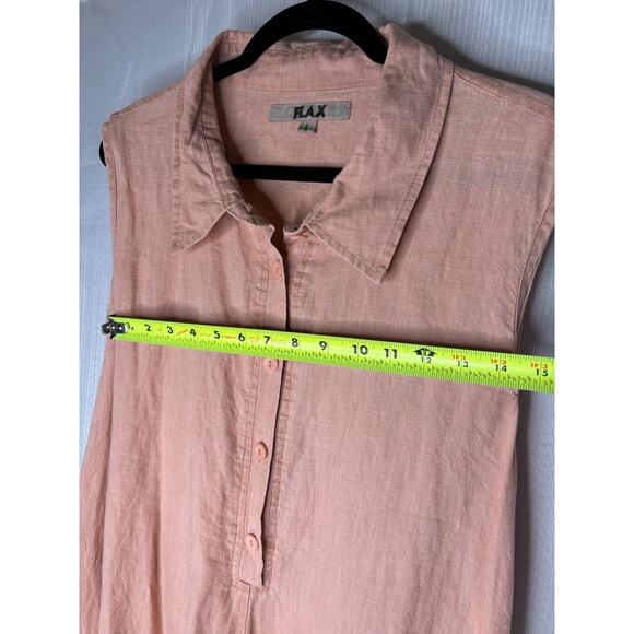 Flax Designs Linen Speakeasy Tunic Dress Womens L Salmon Collar Pockets Casual - Picture 7 of 8